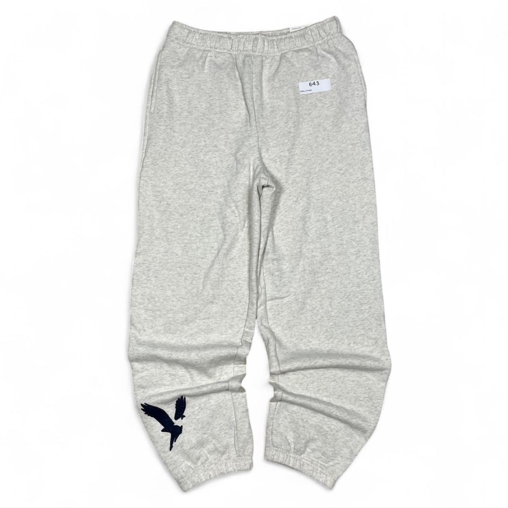 NWT American Eagle Outfitters Gray Boyfriend Joggers with Navy Eagle Logo- M